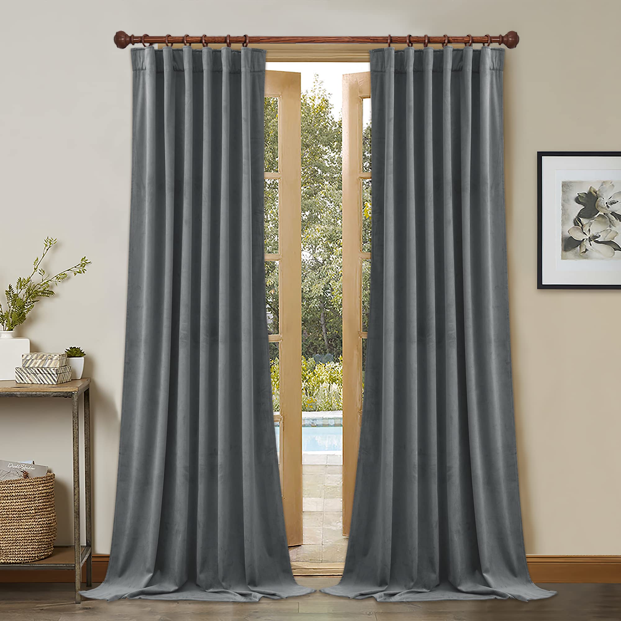 Stangh Velvet Curtains 120 Inches Long - Light Grey Blackout Window Curtains Back Tab Top Drapes Sliding Door Light Blocking The