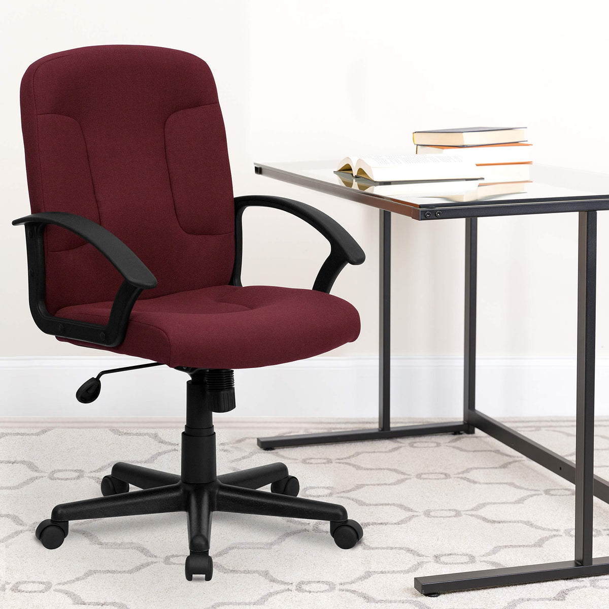 Flash Furniture Garver Mid-Back Burgundy Fabric Executive Swivel Office Chair with Nylon Arms