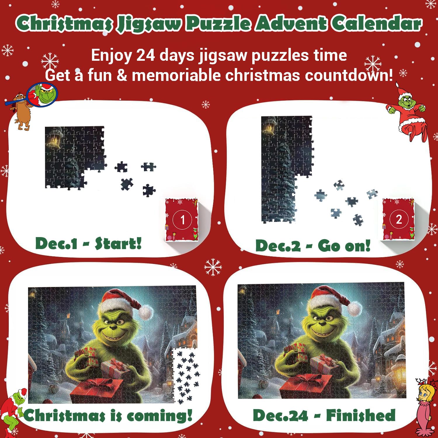 2024 Advent Calendar Jigsaw Puzzles For Kids Adults, 24 Box 1008 Pieces Christmas Puzzle Countdown Calendar, Funny Christmas Gam