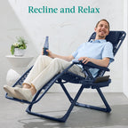 Best Choice Products Adjustable Zero Gravity Chair, Monochromatic Color Folding Patio Recliner W/Side Tray, Headrest - Navy