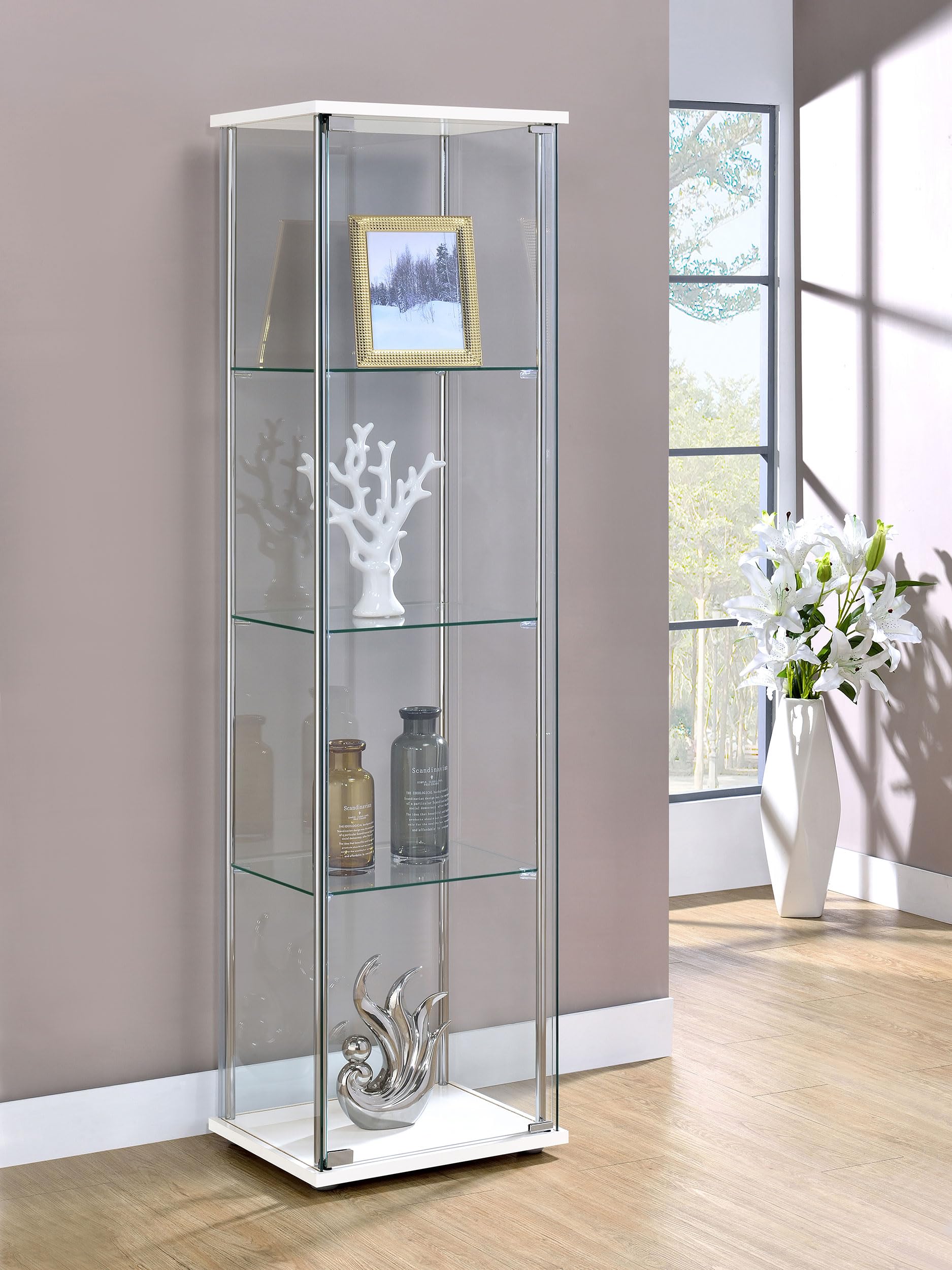 Coaster Home Furnishings Bellatrix 4-Shelf Clear Glass Curio Cabinet White 951072
