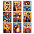 Day of The Dead Poster - 9 Piece Day of the Dead Decorations Sugar Skull Wall Art Sugar Skull Art Print for Mexico Day Day of th