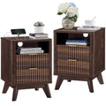 T4TREAM Fluted Nightstand Set of 2 with Charging Station, 18  Modern Side Table, 2 Drawers End Table with Storage, Bedside for B