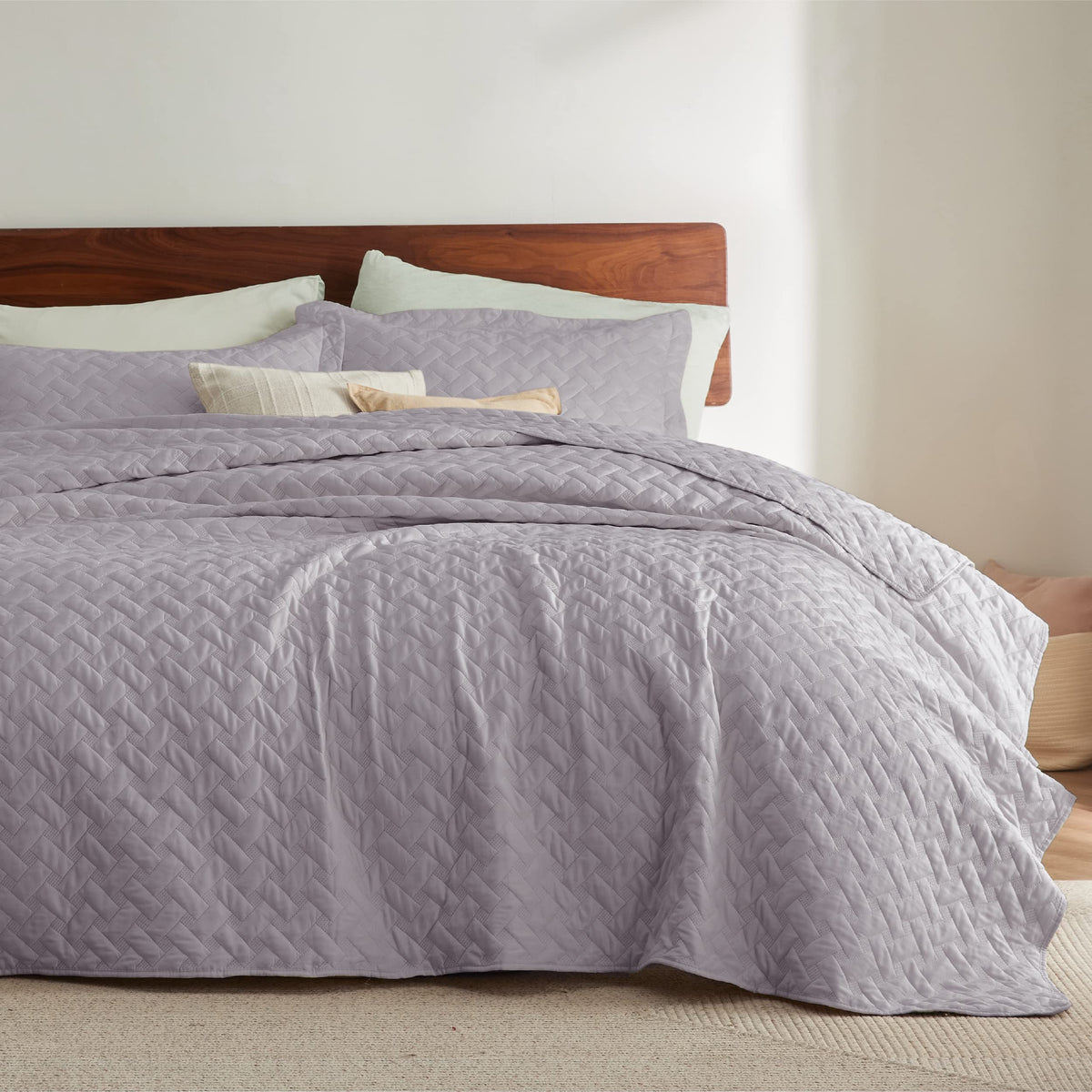 Bedsure King Size Quilt Set - Lightweight Summer Quilt King - Raindrops Purple Bedspread King Size - Bedding Coverlet For All Se