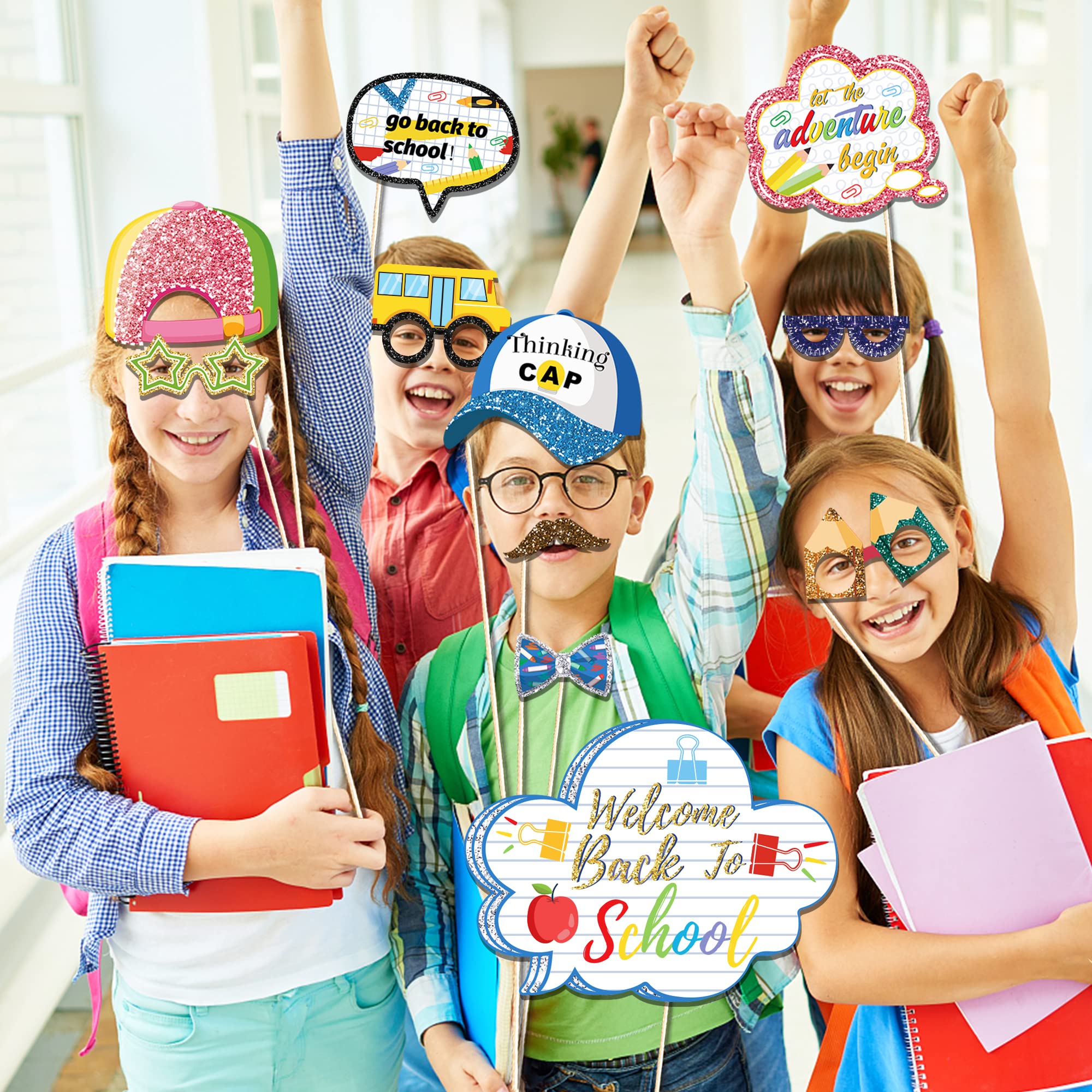 Crawprop 45Pcs Back To School Party Photo Booth Props Supplies First Day Of School Party Decoration