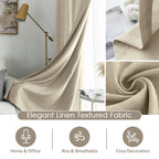 Melodieux Tan Semi Sheer Curtains 45 Inch Length For Bedroom Kitchen Small Windows, Linen Look Rod Pocket Privacy Sheer Drapes,