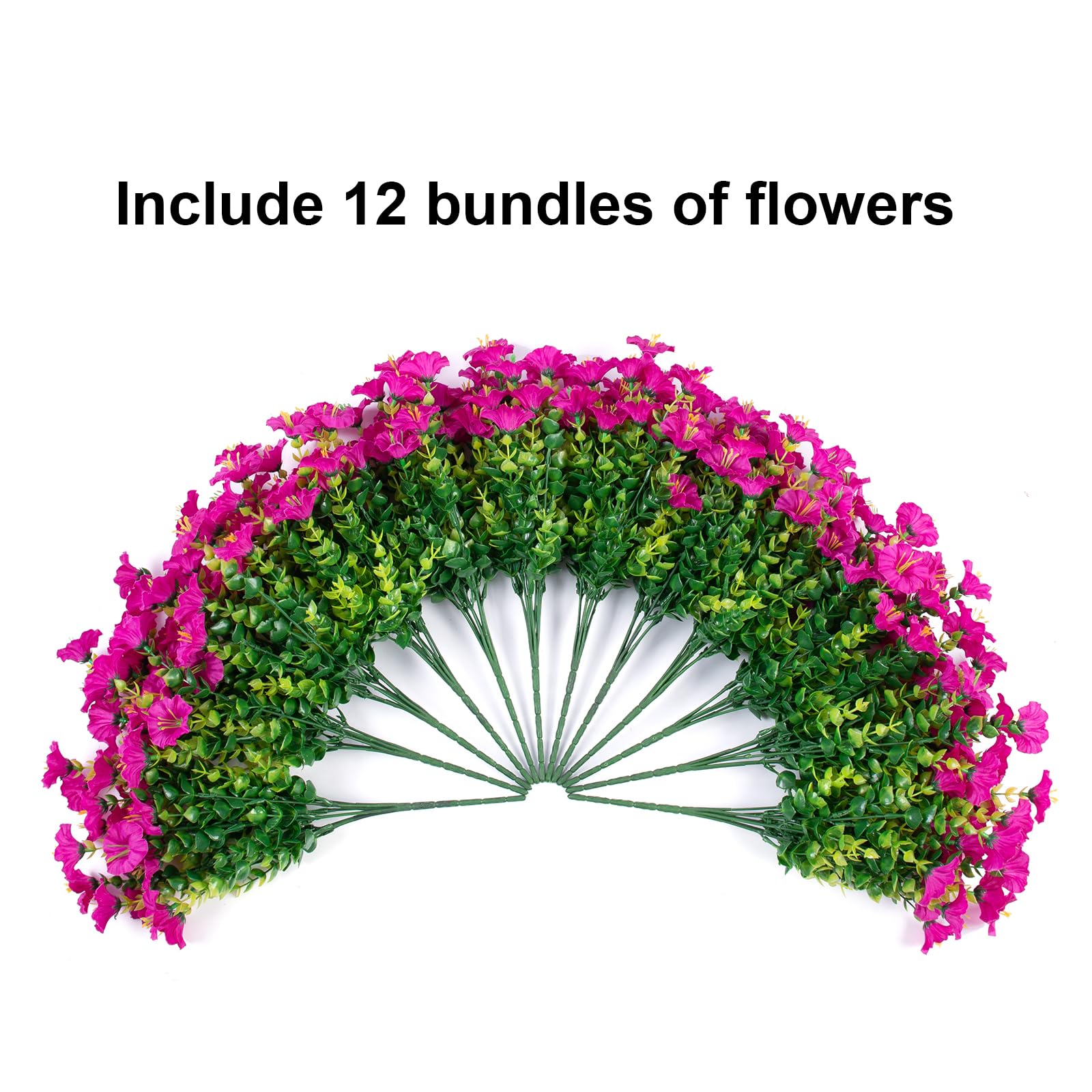 Ivydale Artificial Fake Outdoor Plants Flowers For Spring Summer Decoration, 12 Bundles Faux Silk Uv Sun Resistant Realistic Mor