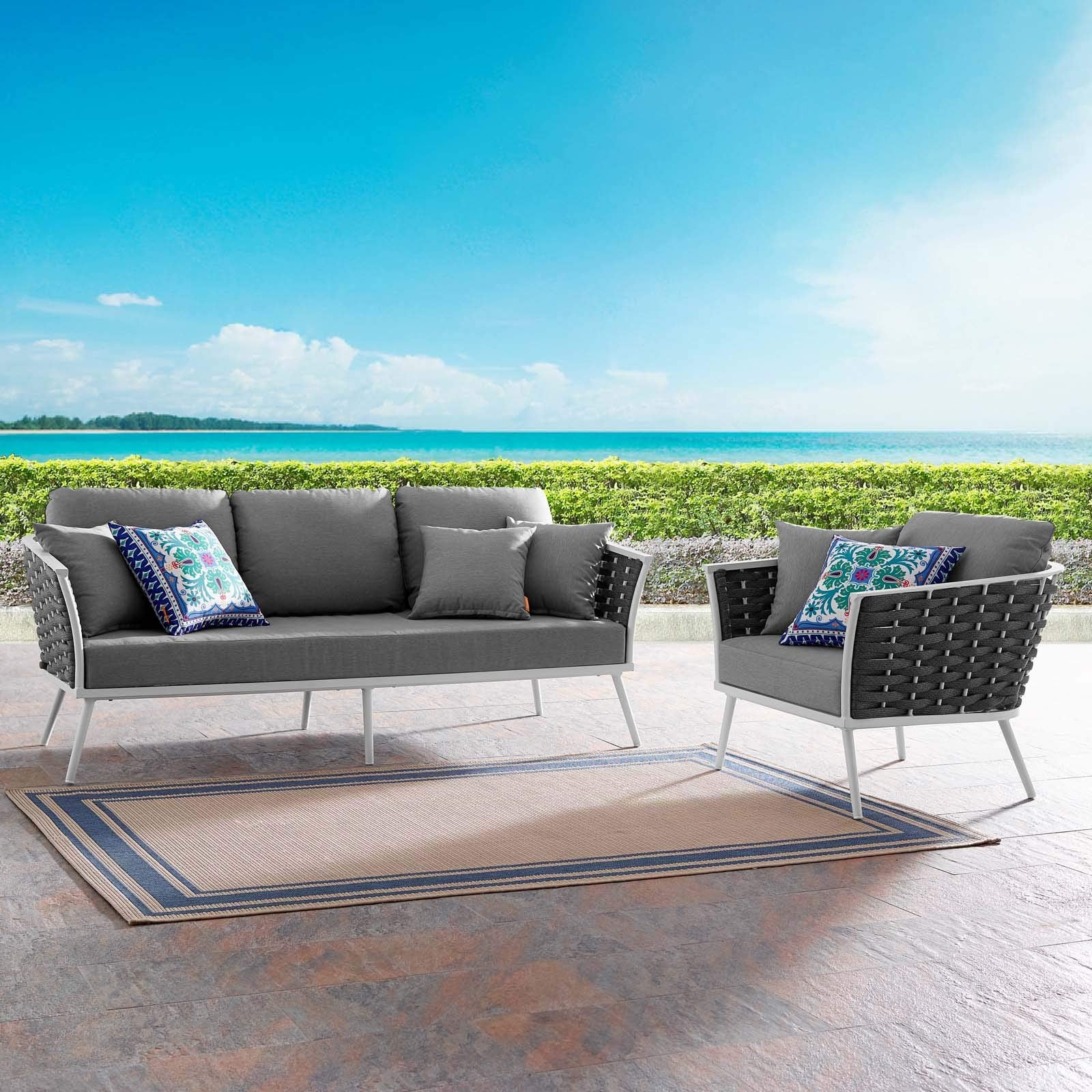 Modway Stance Outdoor Patio Aluminum, Sofa And Armchair, White Gray