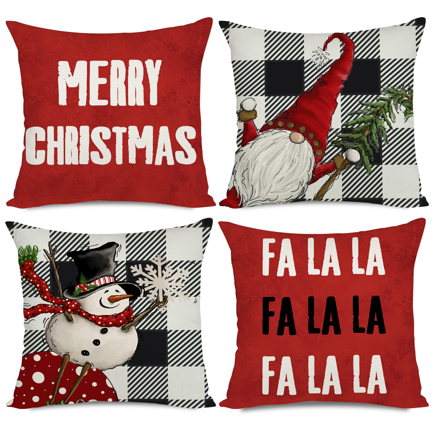 Artmag Christmas Decorations Pillow Covers 22X22 Set Of 4, Decorative Farmhouse Gnome Snowman Merry Christmas Pillow Cover Shams