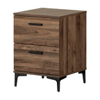 South Shore Slendel 2-Drawer Side Table with Metal Legs, Natural Walnut