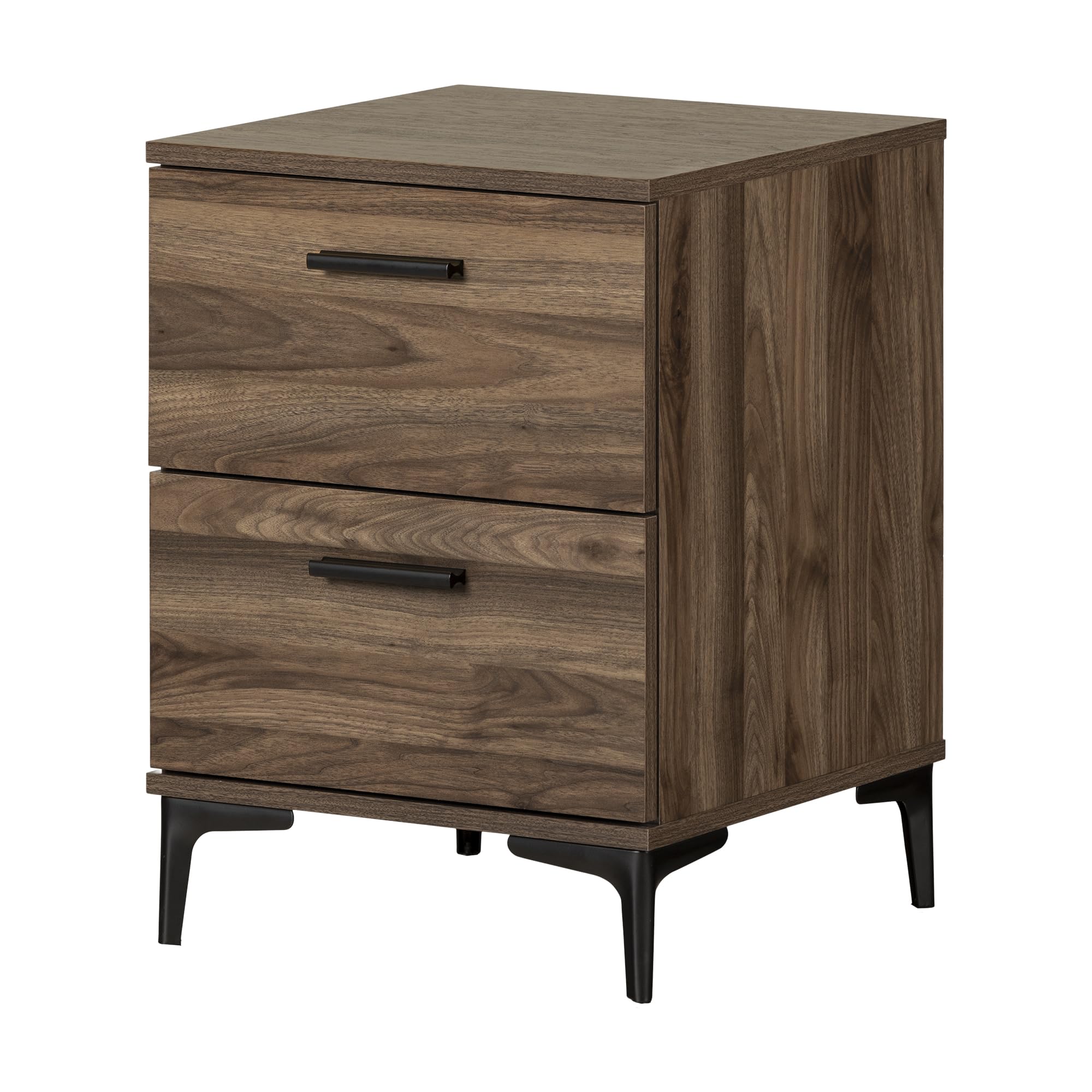 South Shore Slendel 2-Drawer Side Table with Metal Legs, Natural Walnut