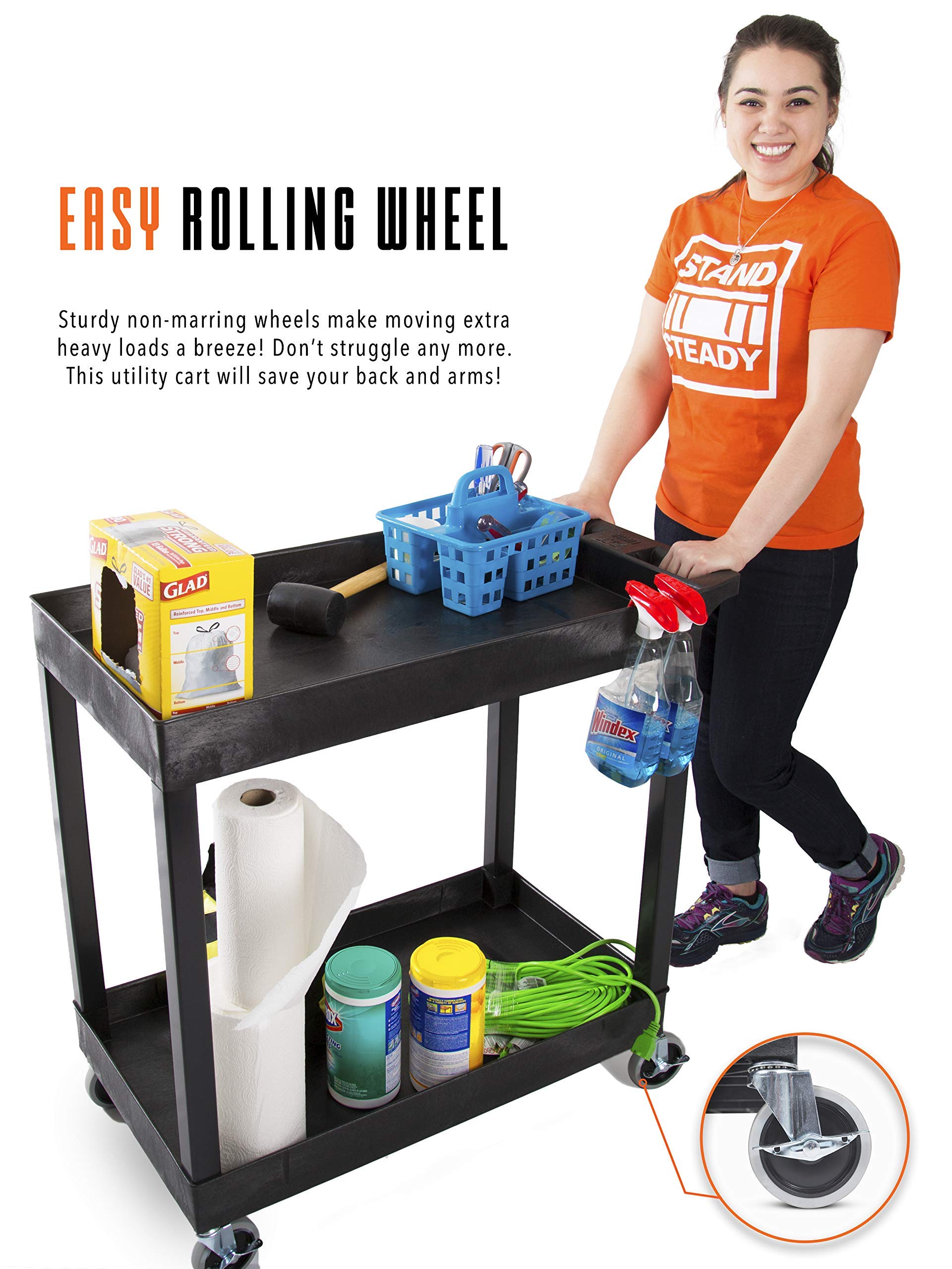 Stand Steady Original Tubstr 2 Shelf Utility Cart/Service Cart Supports Up To 400 Lbs. - Heavy-Duty Storage Cart For Garage, Warehouse, Kitchens, Plastic Tub Carts With Deep Shelves (Black, 32 X 18)