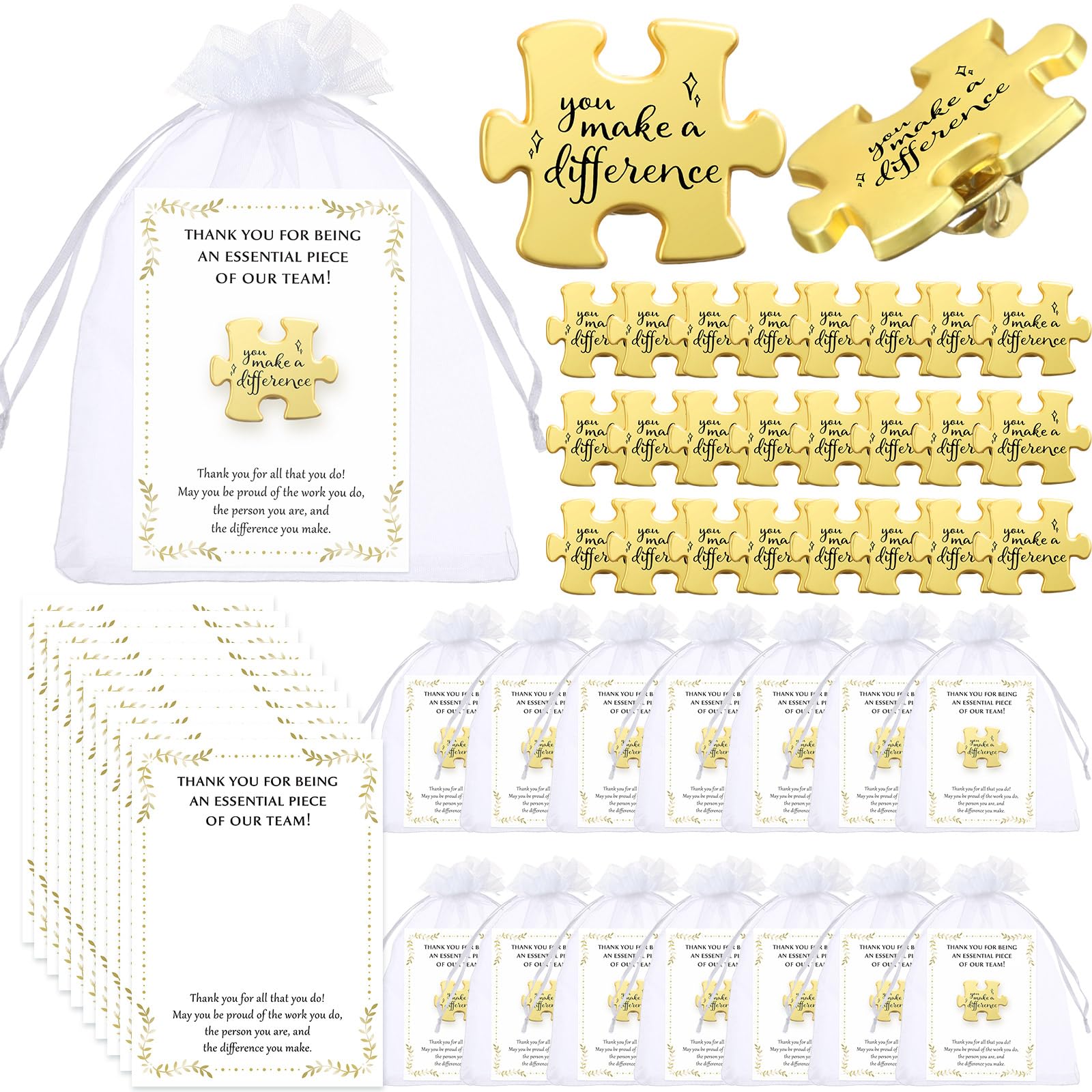 Solsew Christmas Employee Appreciation Gifts Puzzle Piece Lapel Pin Inspirational Thank You Cards for Team Coworker Staff(36 Set