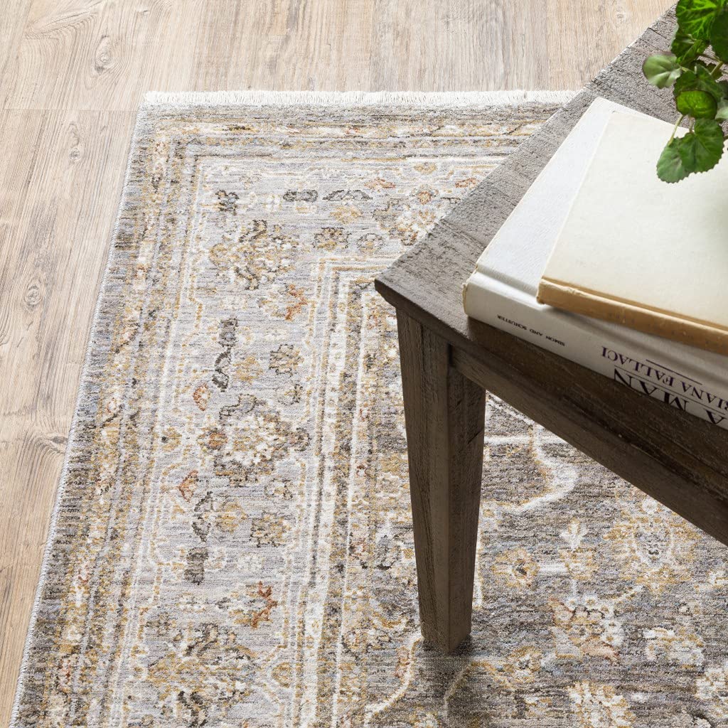 HomeRoots Polyester 3' X 5' Beige Grey Machine Woven Oriental Indoor Arean Rug