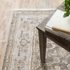 HomeRoots Polyester 2' x 3' Beige Grey Machine Woven Oriental Indoor Area Rug