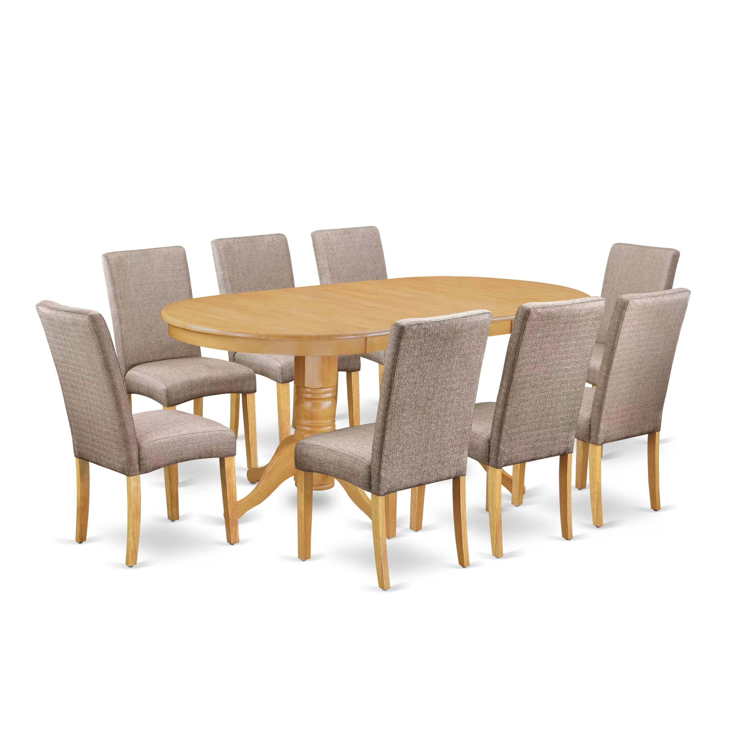 East West Furniture Vadr9-Oak-16 9 Piece Kitchen Table Set Includes An Oval Dining Table With Butterfly Leaf And 8 Dark Khaki Linen Fabric Parson Dining Chairs, 40X76 Inch, Oak