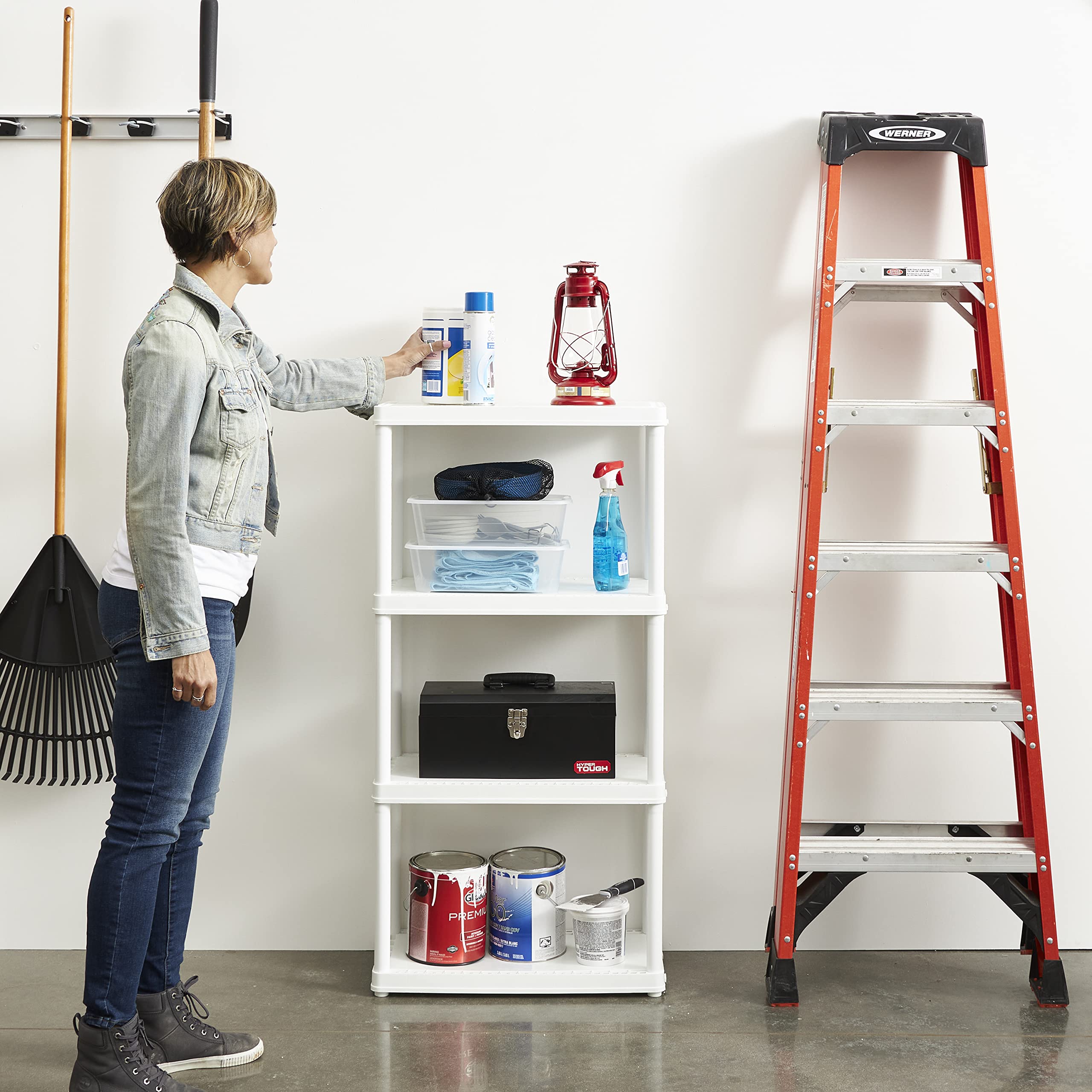 Gracious Living 4 Shelf Fixed Height Solid Light Duty Storage Unit 24 X 12 X 48 Organizer System For Home, Garage, Basement, And Laundry, White