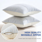 Miulee Light Blue And Beige Patchwork Farmhouse Pillow Covers 18X18 Inch, Pack Of 2 Striped Linen Spring Decorative Modern Accent Pillow Cases For Sofa Couch Bedroom