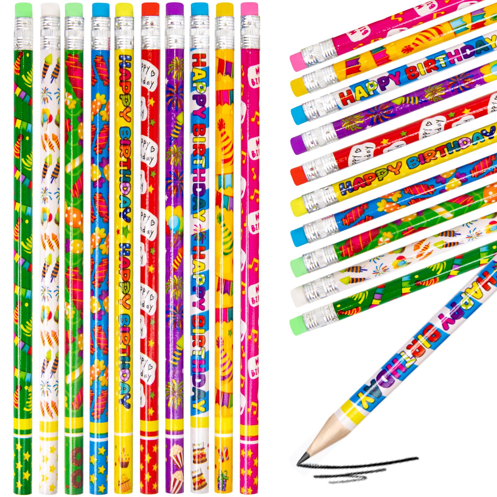 Happy Birthday Pencils 50Pcs Wooden Pencil With Eraser Classroom Teacher Award For Kids