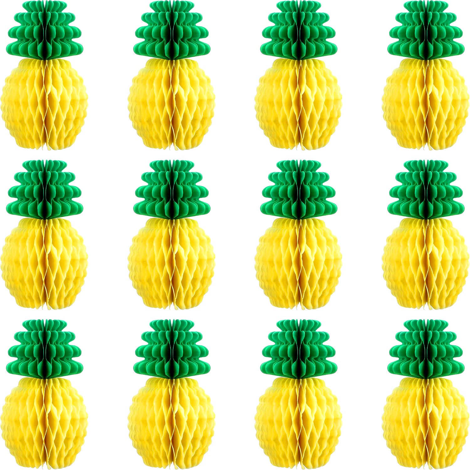 WILLBOND 12 Pack Pineapple Honeycomb Centerpieces Tissue Paper Pineapple 8 Inch Party Supplies Table Hanging Decoration Hawaiian
