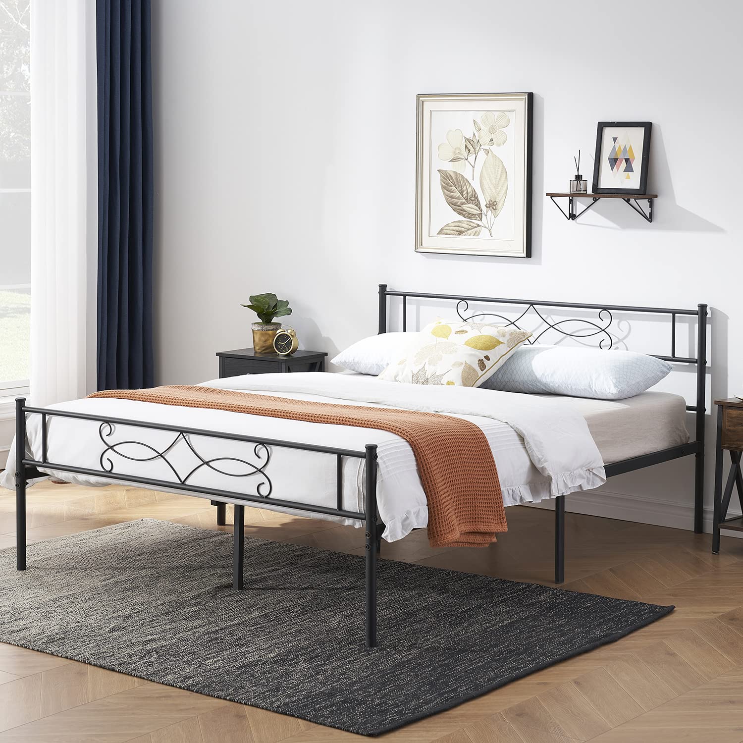 Vecelo 14' Full Size Metal Platform Bed Frame With Headboard,Premium Steel Slat Support No Box Spring Needed,Noise-Free Anti-Slip,Easy Assembly