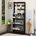 Shoe Cabinet for Entryway with 3 Flip Drawers, Black Tall Wood Shoe Storage Cabinet with Coat Rack, Narrow Hidden Slim Freestand