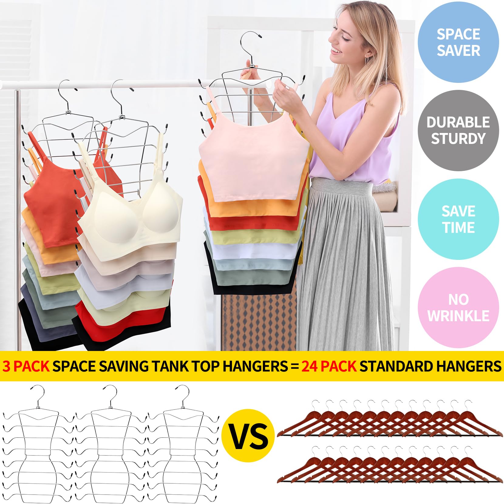 3 Pack Closet-Organizer,8 Tier Tank-Top-Hanger,Closet-Organizers-And-Storage Bra-Hangers-Space-Saving,Apartment Dorm-Room-Essent