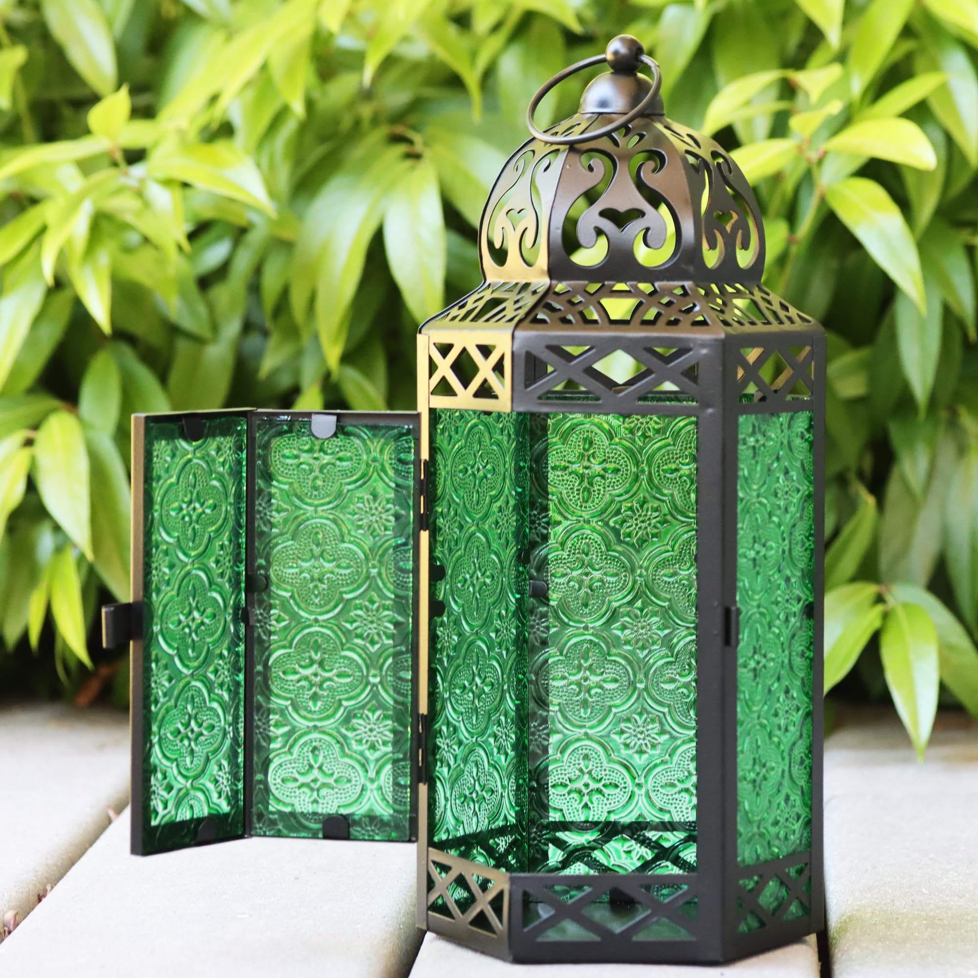 Large Black Metal Decorative Moroccan Lantern Candle Holder Lamp - Indoor/Outdoor, Home Decor, Patio, Weddings, Halloween, Chris