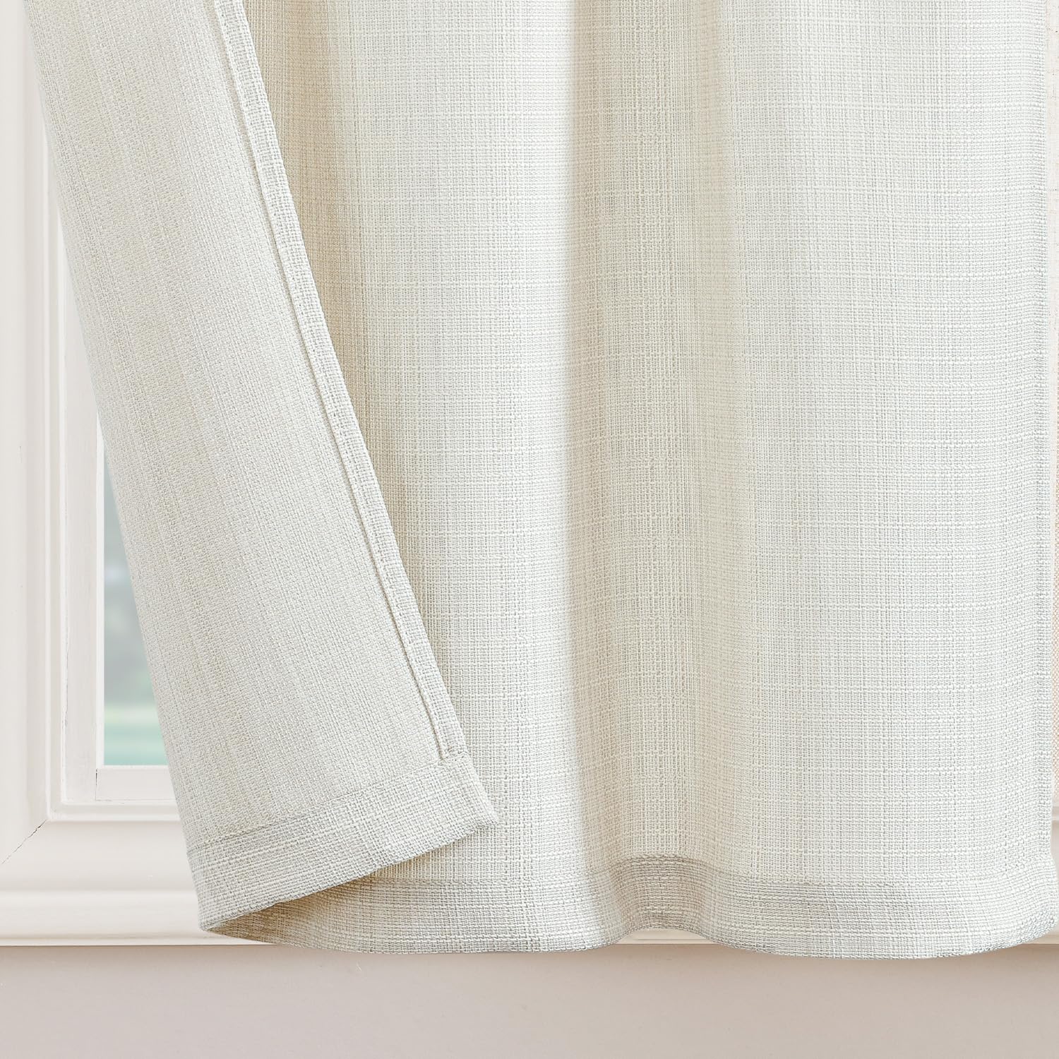 Jinchan Ivory Kitchen Curtains 24 Inch Tier Curtains For Living Room Linen Textured Cafe Curtains For Bathroom Farmhouse Country