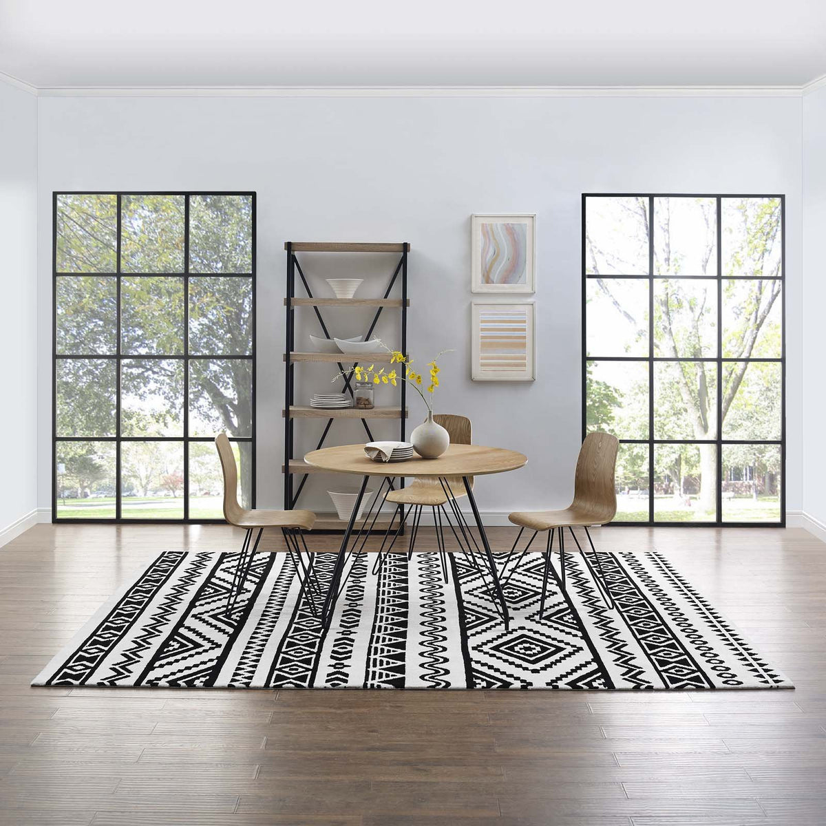 Modway Haku Geometric Moroccan Tribal 8X10 Area Rug With Contemporary Design In Black And White