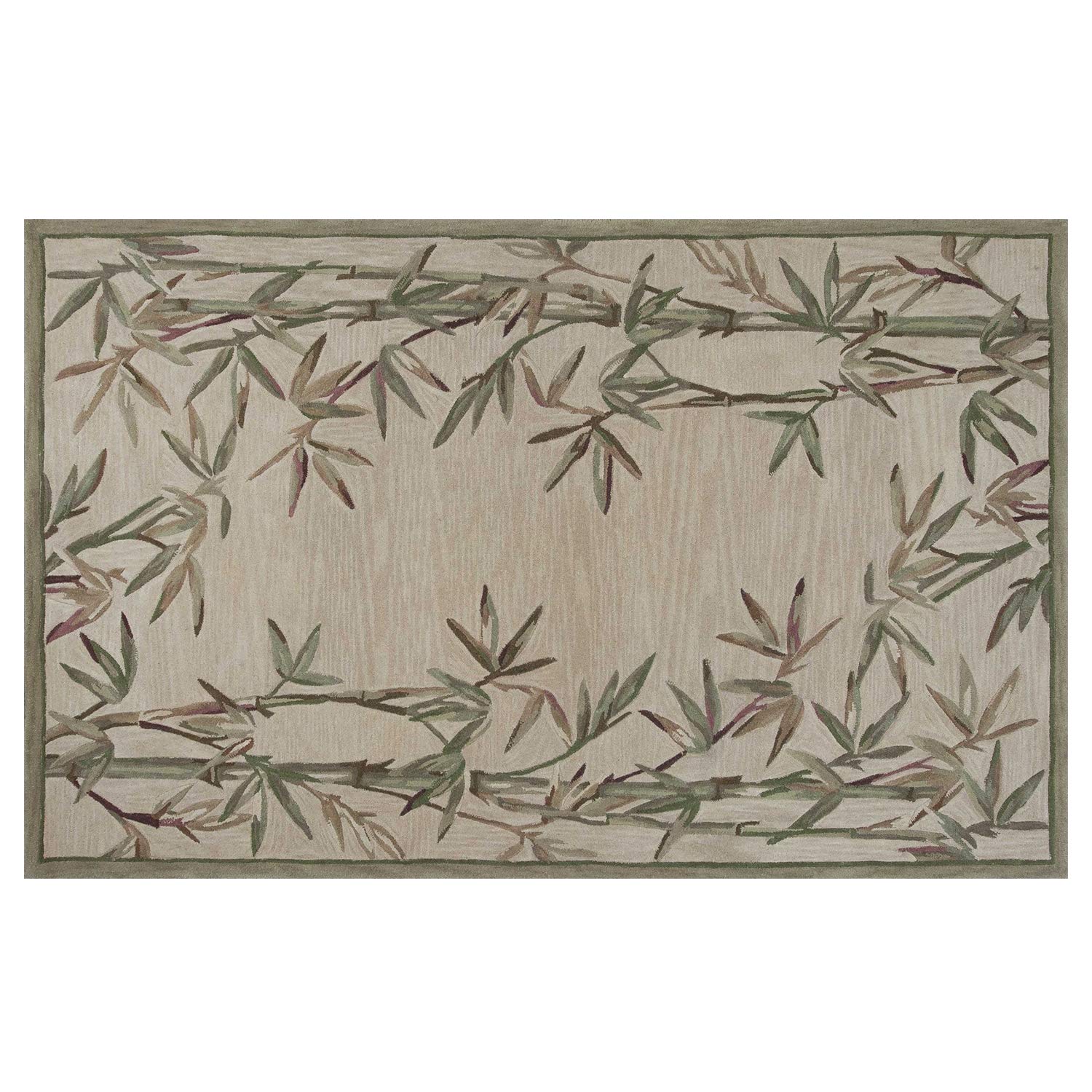 HomeRoots Wool 5'x8' Ivory Hand Tufted Bordered Bamboo Indoor Area Rug