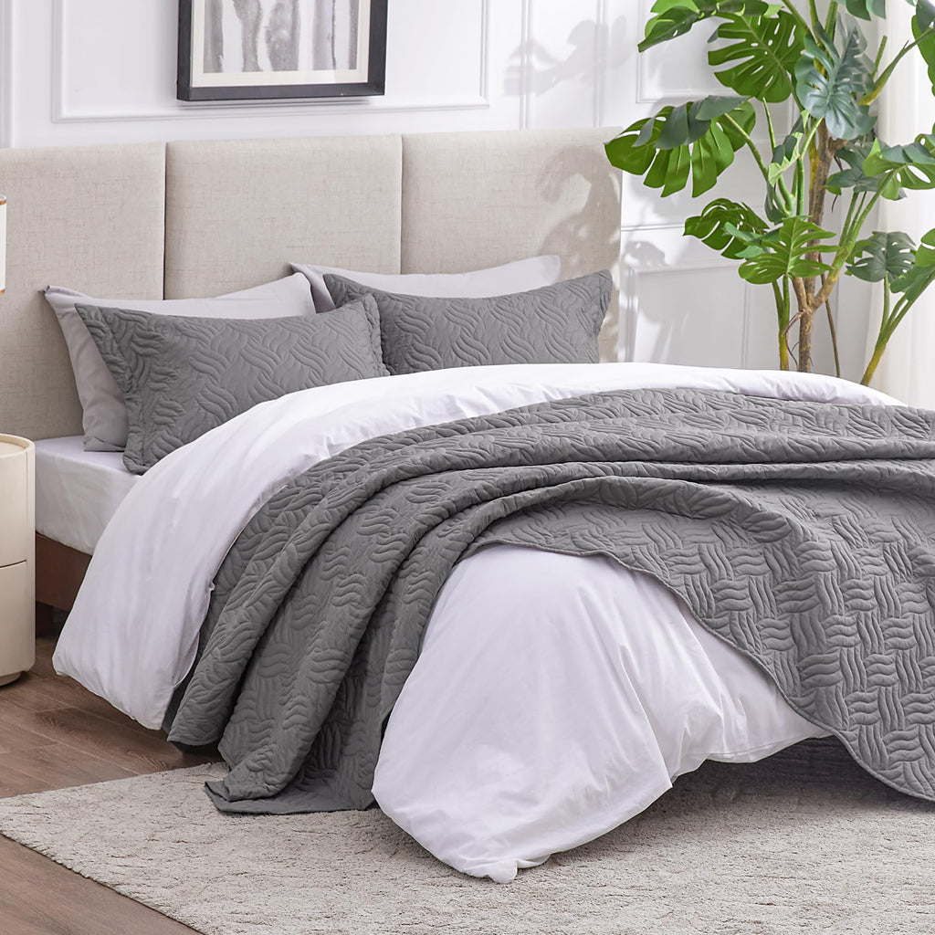 Love'S Cabin King Size Quilt Bedding Set Grey Bedspreads - Bed Summer Quilt Lightweight Microfiber Bedspread- Wave Pattern Beddi