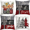 Artmag 16X16 Inch Christmas Throw Pillow Covers Merry Christmas Joy Xmas Trees Red And Black Decorative Winter Holiday Cushion C