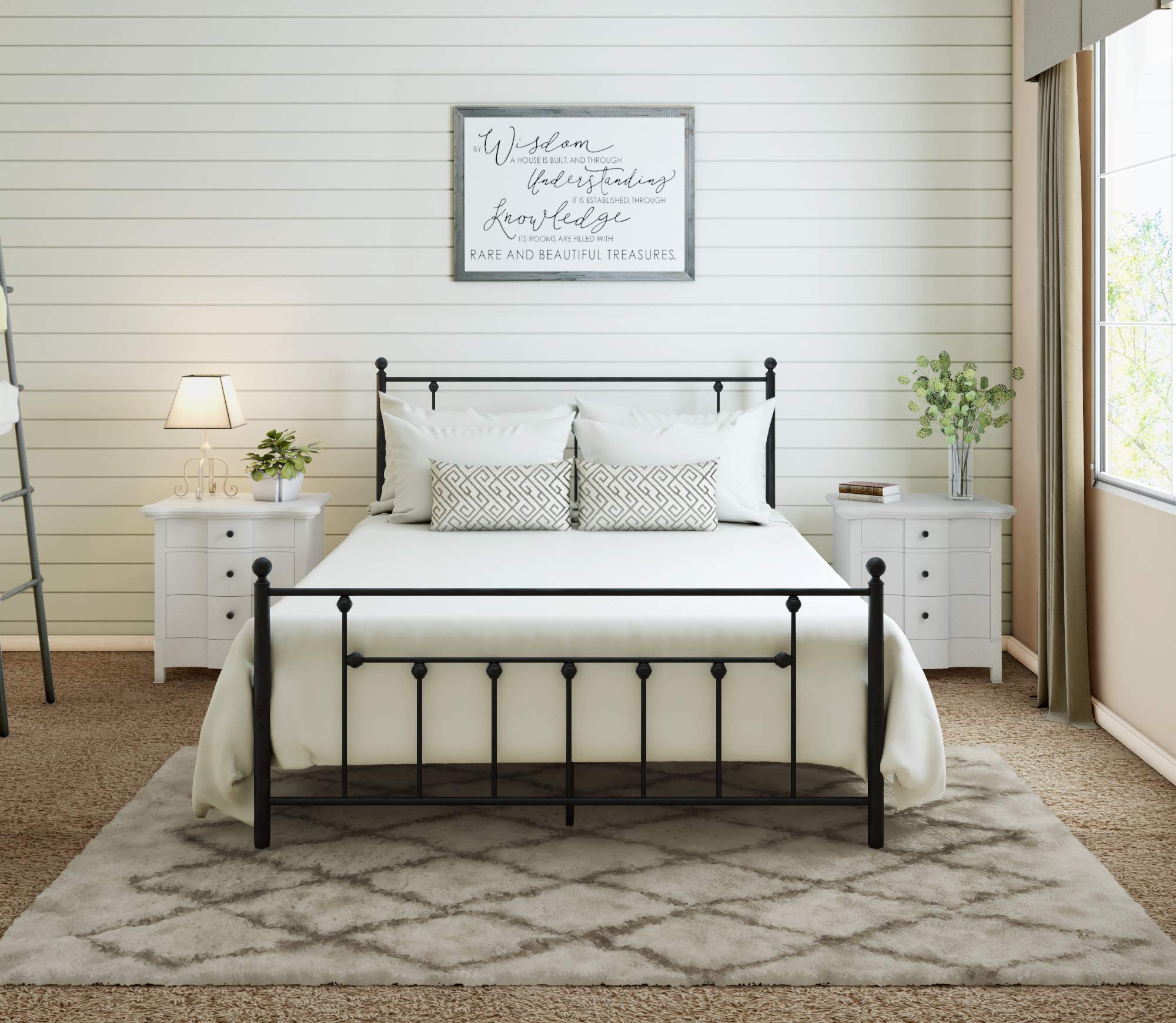 Golden Gate Beds - Victorian King Size Black Iron Bed Frame with Headboard & Footboard, 1000 lbs Capacity, Heavy Duty Metal Plat