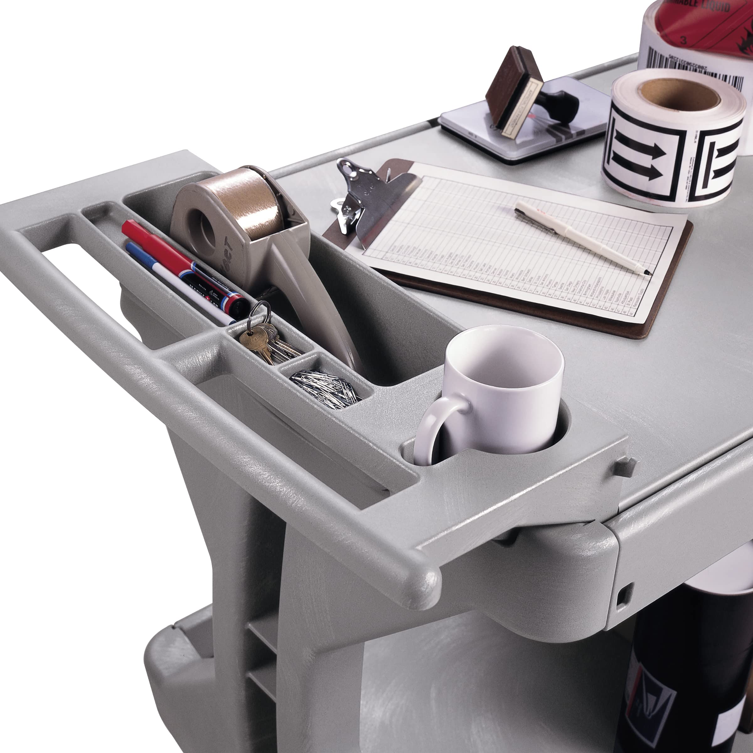 Akro-Mils 30936 ProCart 400 Pound Capacity Heavy Duty 2 Tier Rolling Service Utility Cart with Wheels and Hinged Side Gates, 46-Inch x 24-Inch x 35-Inch, Gray