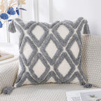 Panod Super Soft Farmhouse Decorative Plush Throw Pillow Covers 26 X 26 Grey,Solid Diamond Pattern Tufted With Tassels Modern Ac