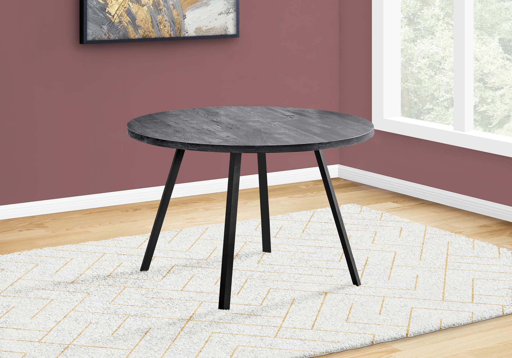 Monarch Specialties 1153 Table, 48&quot; Round, Small, Kitchen, Dining Room, Metal, Laminate, Black, Contemporary, Modern Table-48 Dia Reclaimed Wood, 47.25&quot; L X 47.25&quot; W X 29.5&quot; H