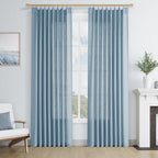 Joywell Linen Blend Pinch Pleated Curtains 90 Inch Long,Back Tab Clip Rings Semi Sheer Light Filtering Window Drapes Soft Lightweight With Hooks For Bedroom Living Room,W50 X L90,Blue,2 Panels Set
