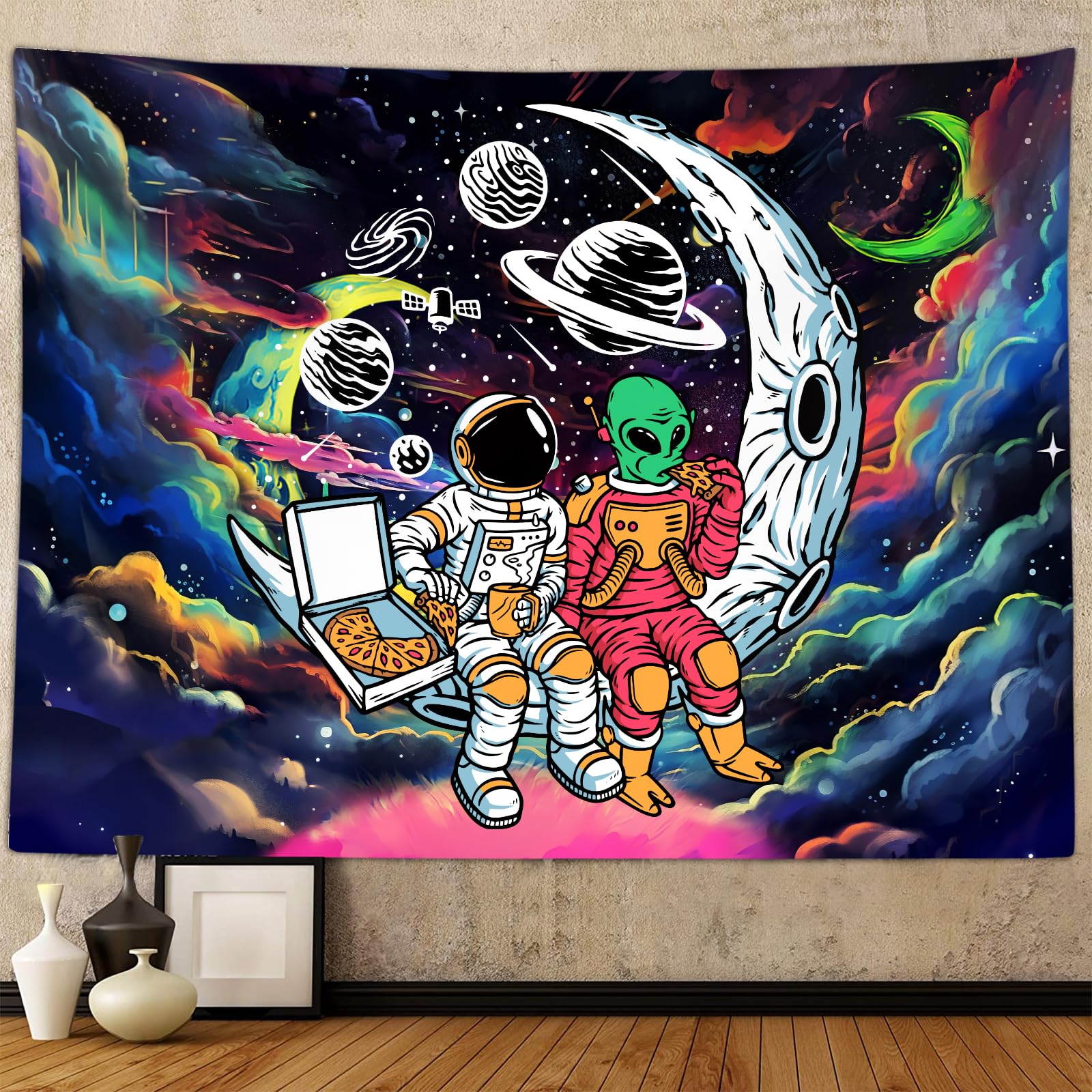 Sanzugh Funny Space Astronaut Alien Tapestry For Men Guys Bedroom, Cool Trippy Universe Planet Art Tapestries Wall Hanging Colle
