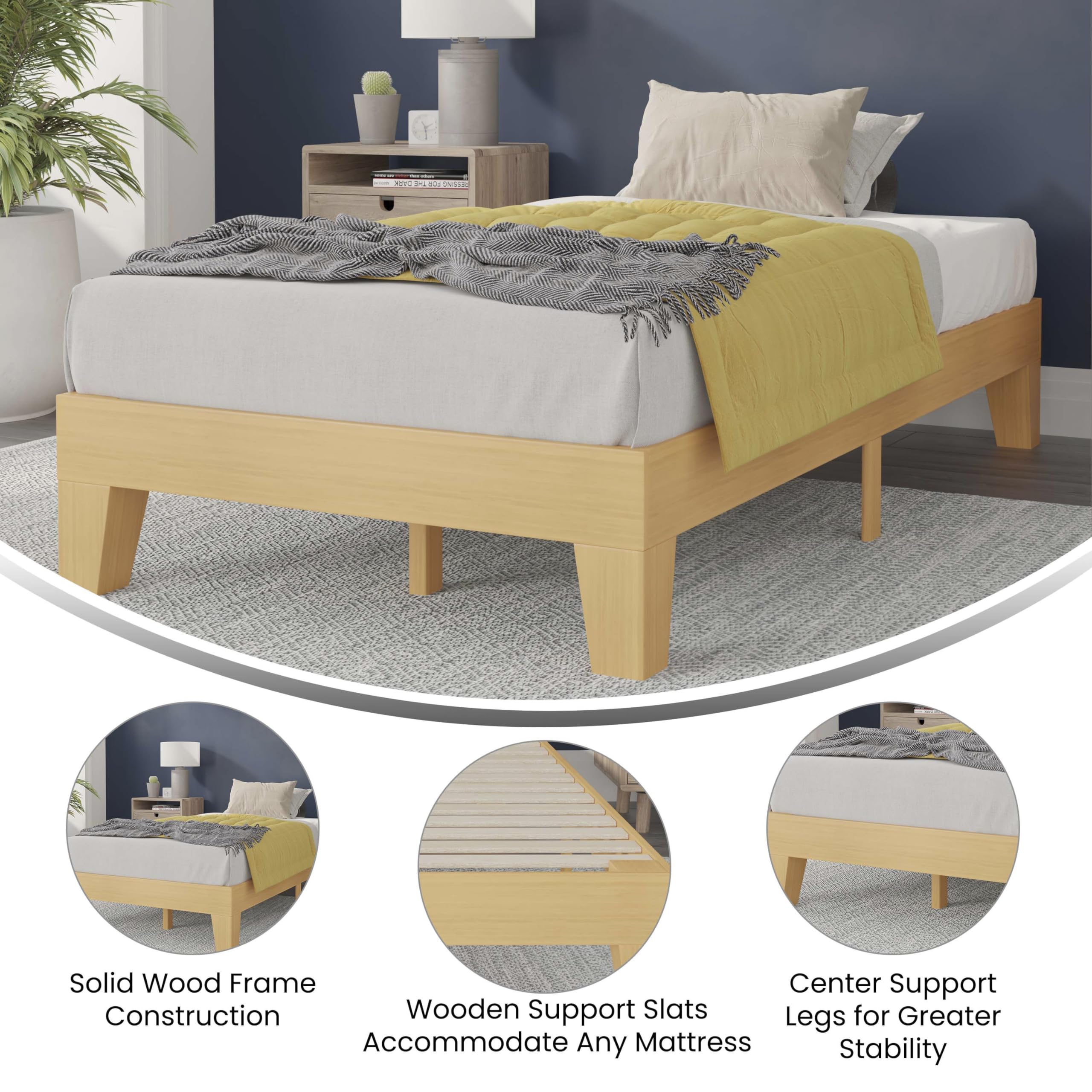 Flash Furniture Evelyn Wooden Platform Bed - Natural Pine Finish - Twin - Wooden Slat Support - No Box Spring Required - Easy Assembly