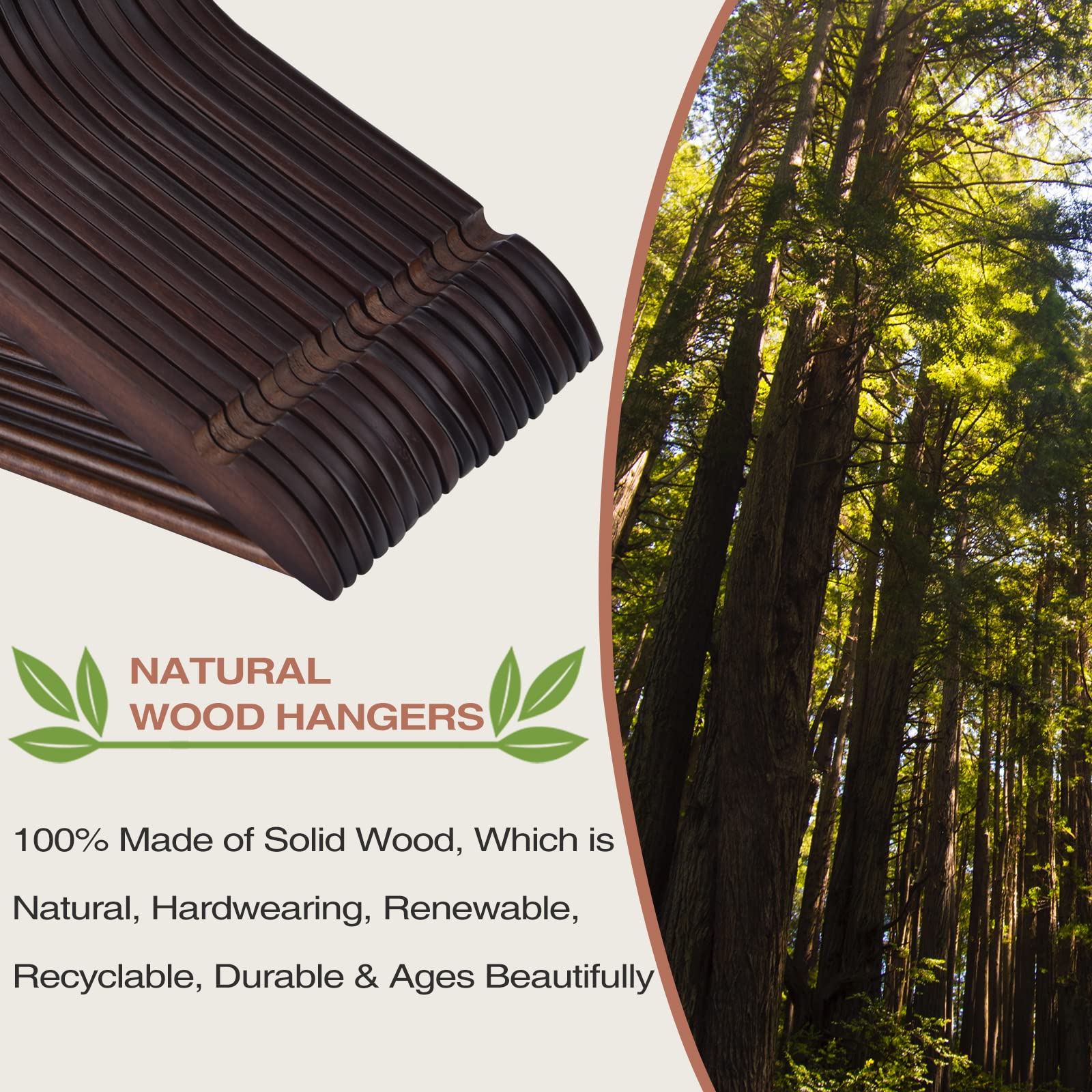 Fairyhaus Wood Hangers 30 Pack, Smooth Finish Wooden Coat Suit Hangers With 360 Swivel Hook And Notches, Lightweight Walnut Wood