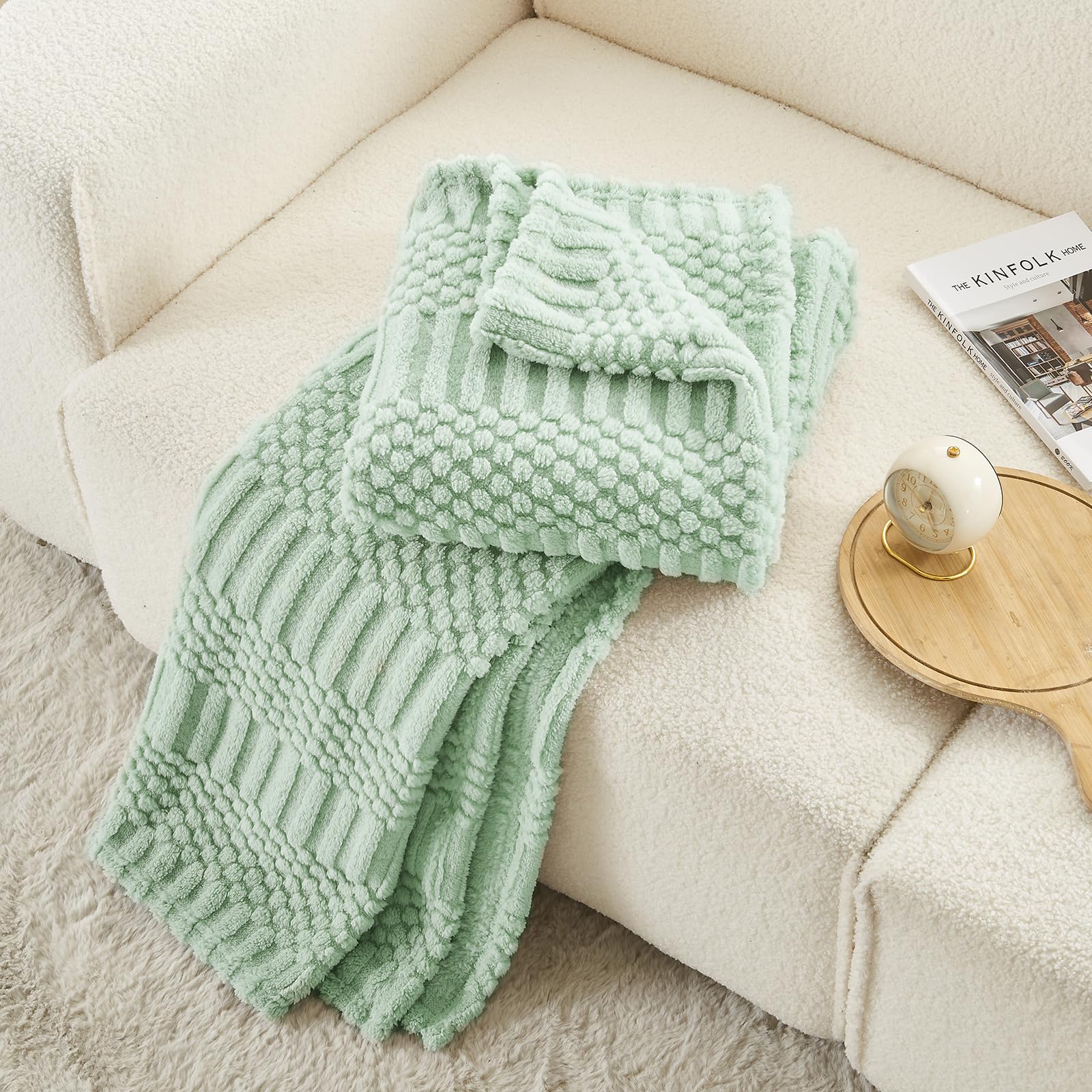 Lifein Green Throw Blanket For Couch - Soft Boho Bed Throw Blanket, Fleece Cozy Blanket, Cute Fluffy Lightweight Blankets&Throws