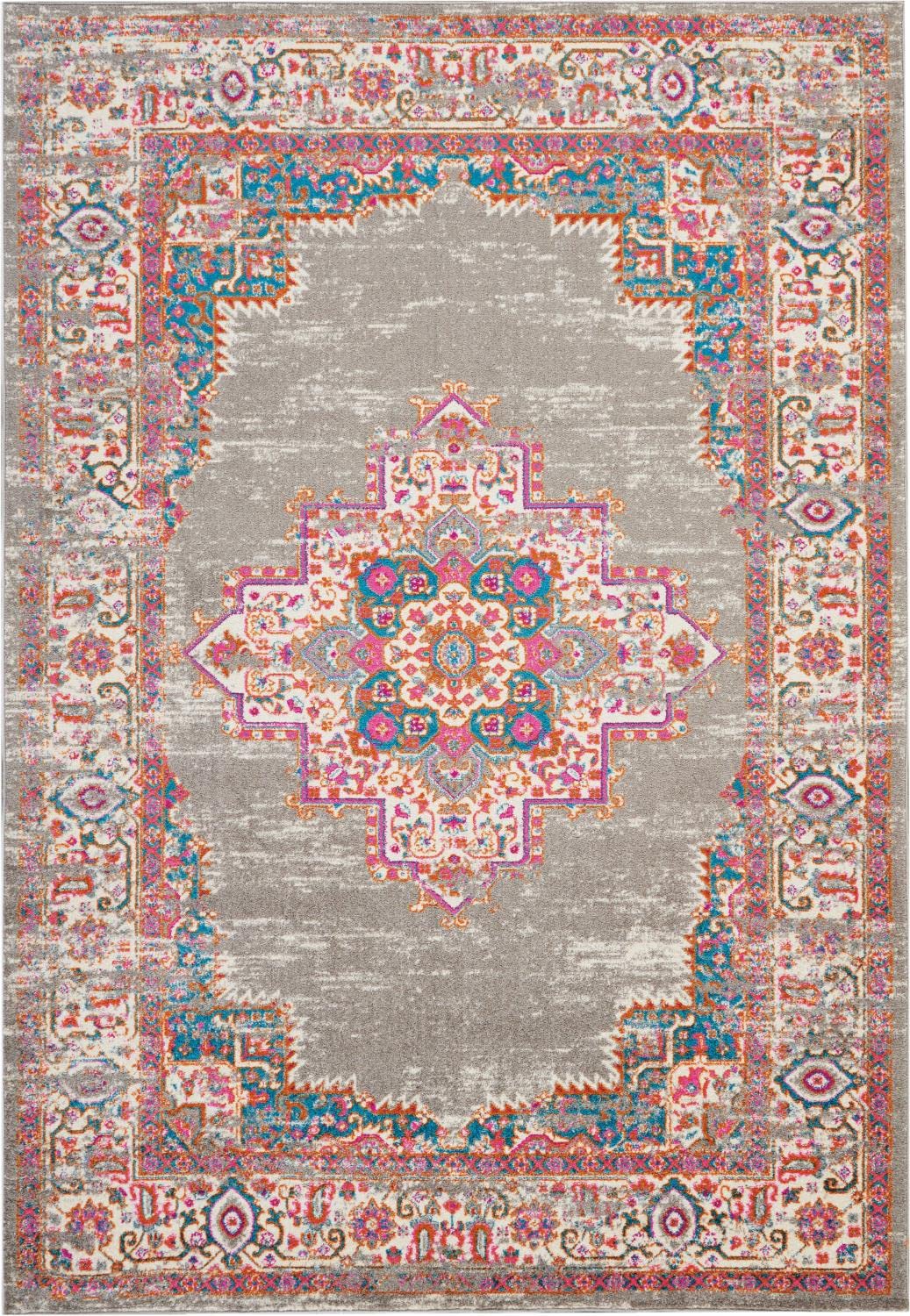 Nourison Passion Grey 67 x 96 Area-Rug, Boho, Traditional, Easy-Cleaning, Non Shedding, Bed Room, Living Room, Hallway, (7