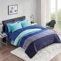 Comfort Spaces Full Comforter Sets With Sheets - Bed In A Bag 9 Pieces Teen Bedding Sets Full, Navy And Grey Stripes Bedding Ful