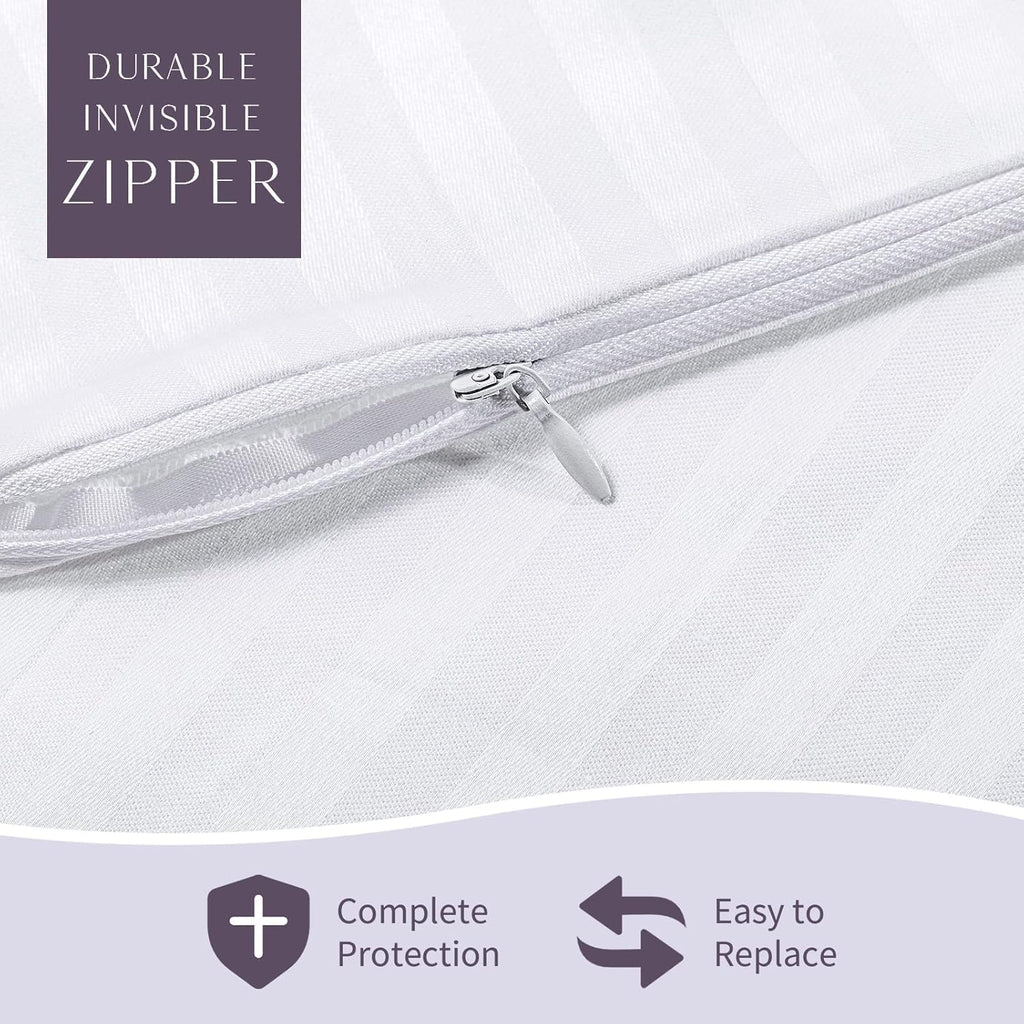 Faunna Zippered Pillow Protectors Cover Soft Comfortable Sateen 100% Long Staple Cotton Quiet And Breathable Bed Pillowcase Quee