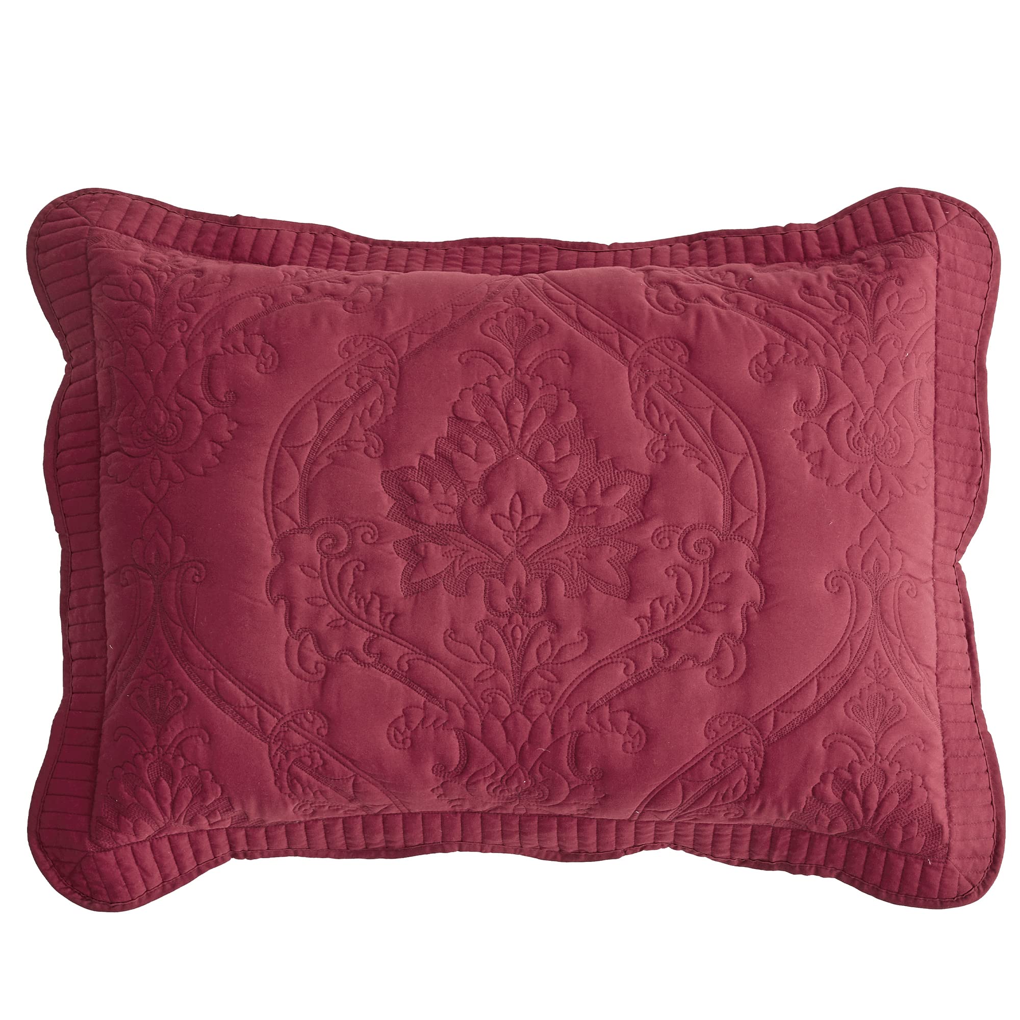 Chixin Microfiber King Pillow Shams Set Of 2 - Quilted Decorative Pillow Covers - Wine Red - Size (20' X 36')
