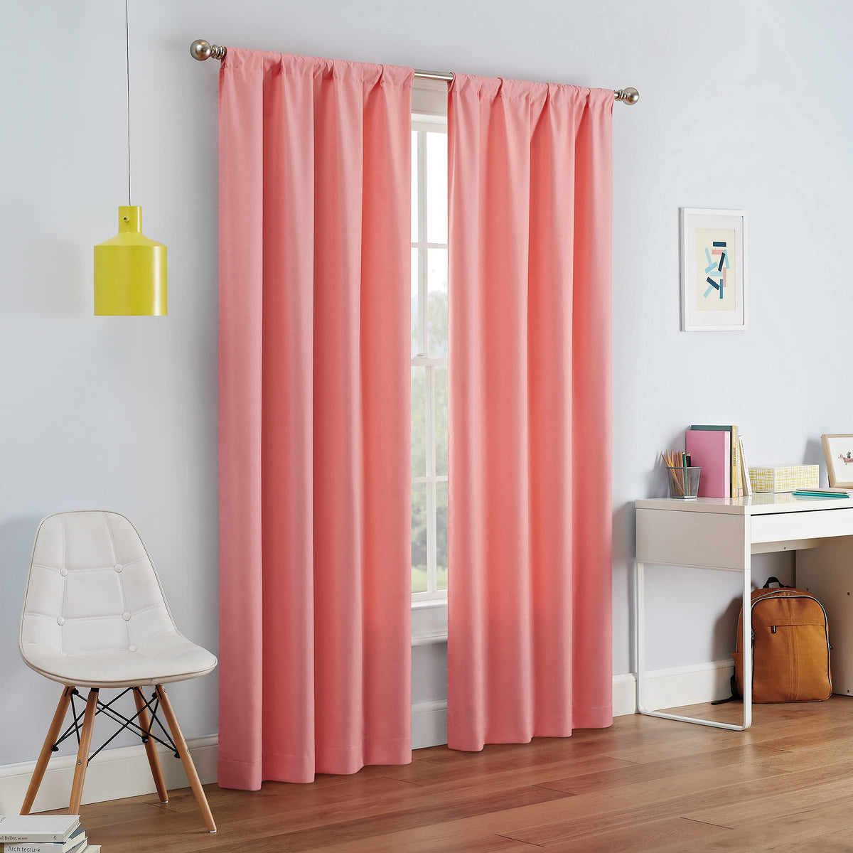Eclipse Kendall Modern Blackout Thermal Rod Pocket Window Curtain For Bedroom Or Living Room (1 Panel), 42 X 63, Coral