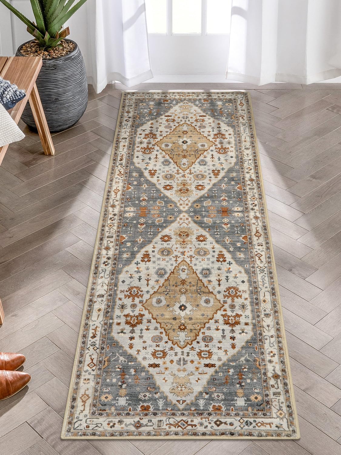 Lahome Long Bathroom Rugs Runner, 2x6 Hallway Runner Rug, Oriental Machine Washable Soft Non Slip Non Shedding Low Pile Printed 