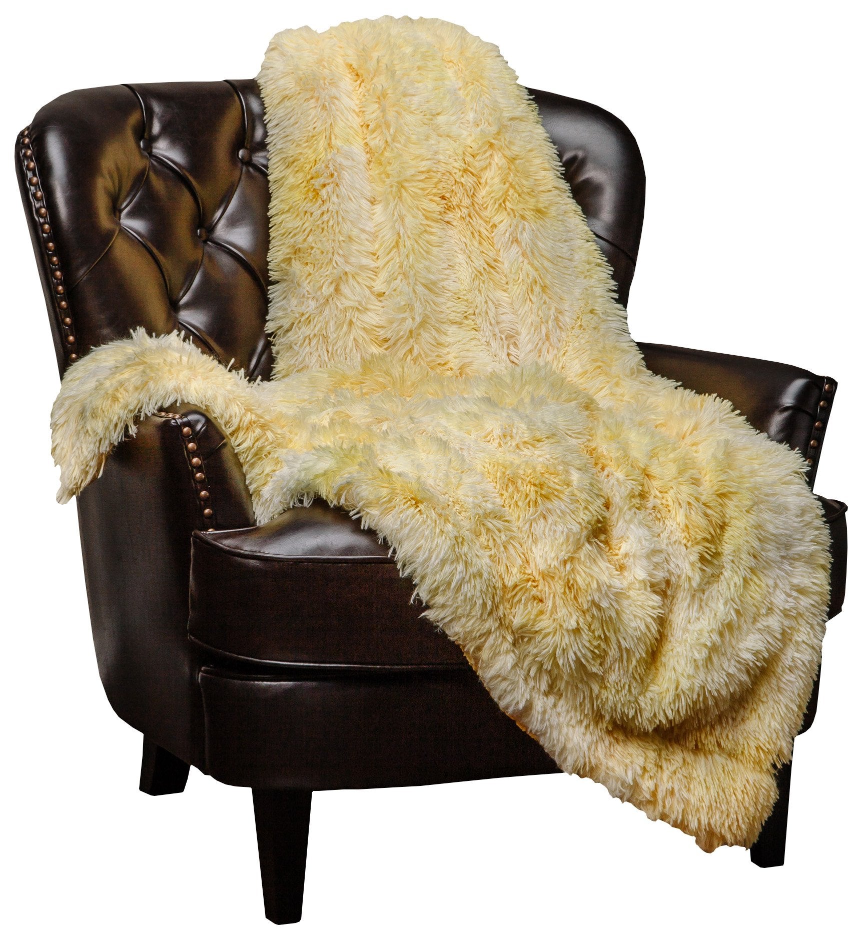 Chanasya Premium Wolf Faux Long Fur Throw Blanket - Soft, Fuzzy Throw Blanket - For Bed Or Couch - 50' X 65    - Yellow