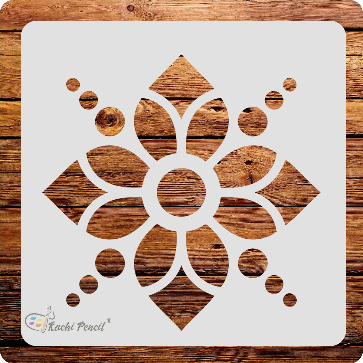 Kachi Pencil Rangoli Design Pattern Craft Stencil for Art and Painting, Size 6 x 6 inch Reusable Stencil for Painting, Fabric, G